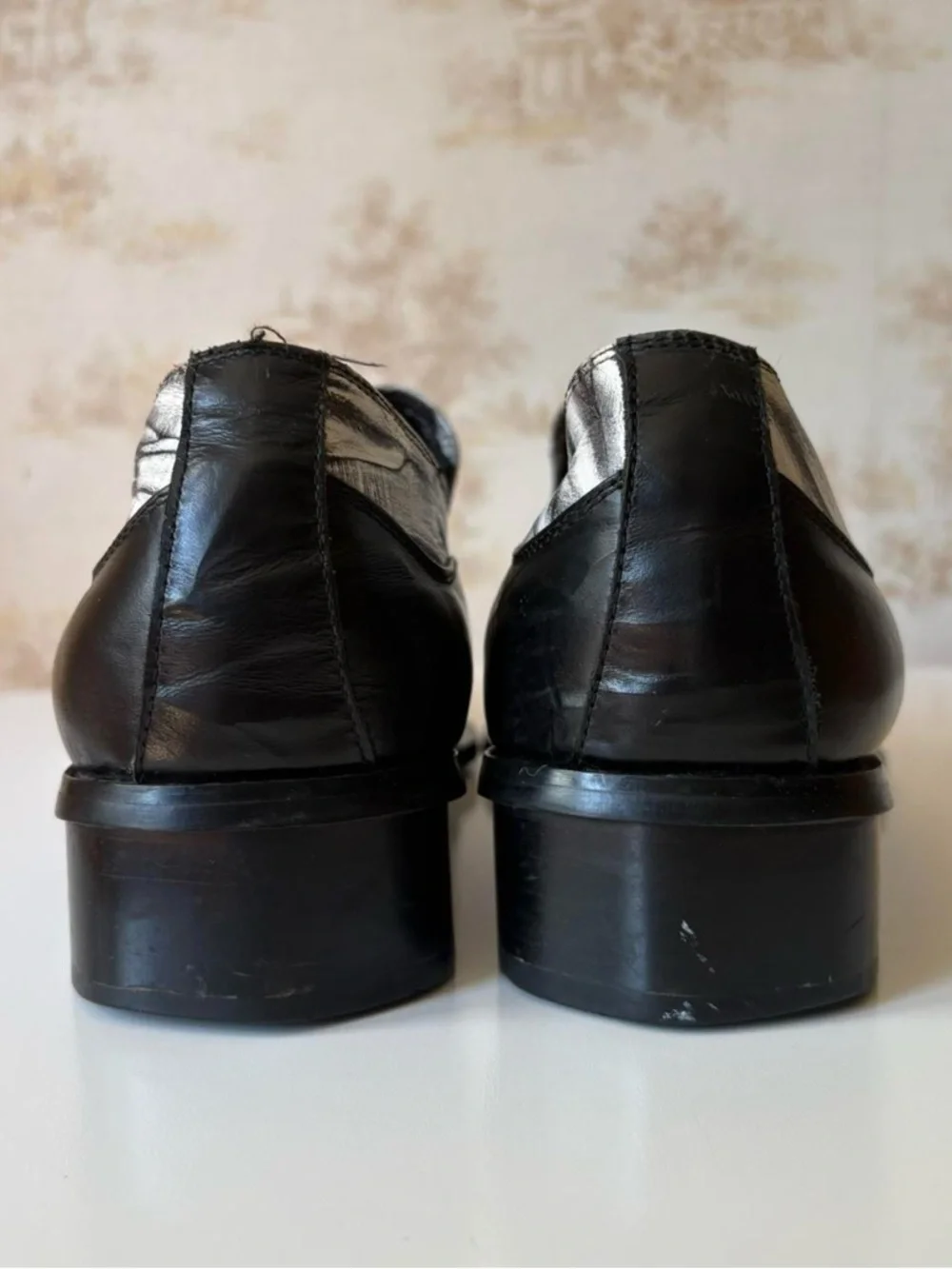 Fiesso by Aurelio Garcia Y2K Black Goth Metal Toe Leather Loafer Shoes 43